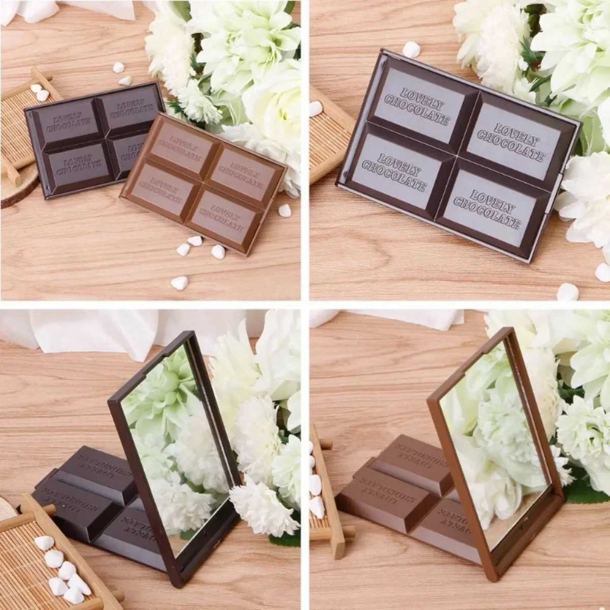 Foldable Compact Mirror Portable Makeup Mirror Chocolate Square Hand Mirror Makeup Vanity Mirror Pocket Cosmetic Mirrors Y240819