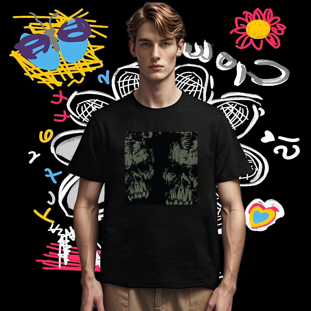 Men T Shirts 230g Pure Cotton scary Casual Daily Wear Crew Neck Custom Anime Men Clothes T-Shirt Designer Fashion Loose Tops Shirt