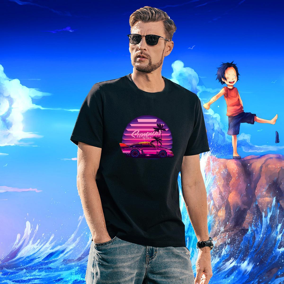Cool car 230g Pure Cotton Men Clothes T-Shirt Casual Round Neck Short Sleeve T shirt New Oversized 3XL 4XL Tops