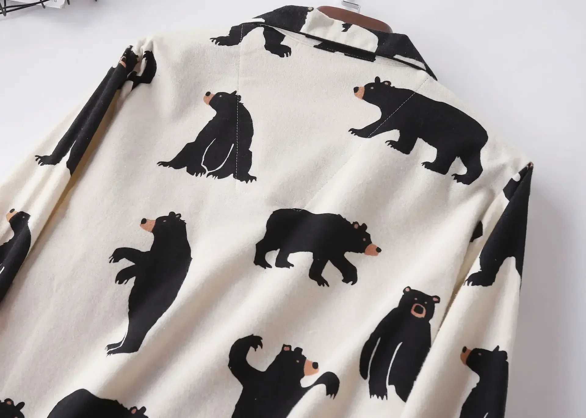 Cotton cardigan top with long sleeved pajamas autumn and winter cartoon printed long sleeved pajamasW240719