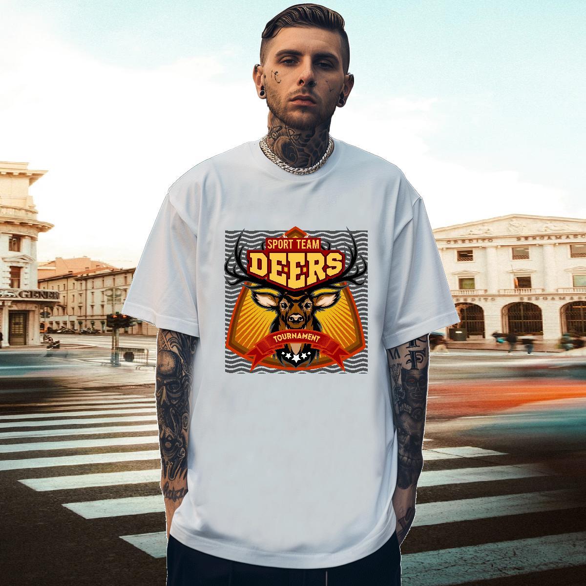 Classic T Shirts Men deer Short Sleeve Soft Street Wear Floral Print 230g Pure Cotton Men Clothes T-Shirt Fashion Designer Tees