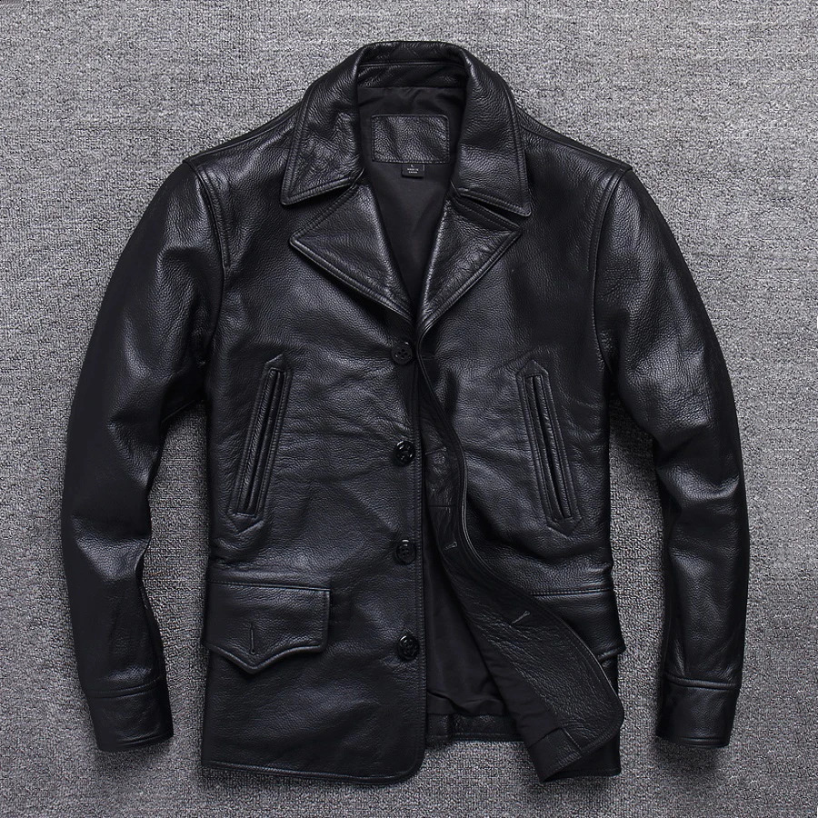 Long Jacket Men Genuine Leather Wind coat classic Black Plus Size cowhide Jacket casUAl Leather cloth 240809