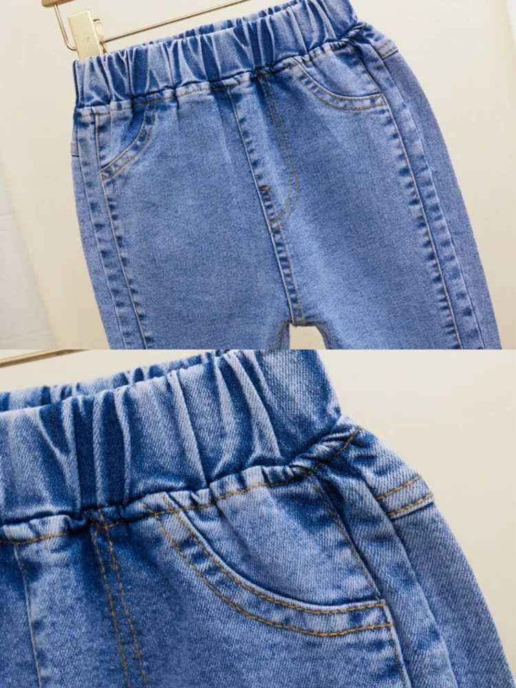 2-12-year-old girls jeans fashionable lace stretch denim Flared Pants spring and autumn solid color Trouser teenage girls clothingW240819