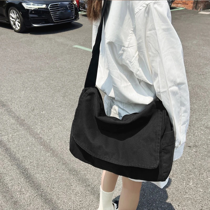 Retro casual washed canvas crossbody bag with universal zipper for men and women large capacity single shoulder messenger bag 240819