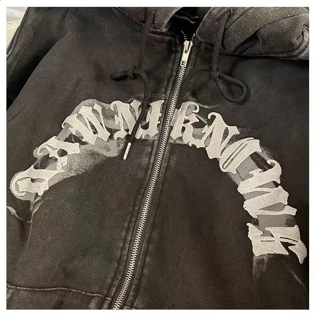 Womens Hoodie Zip-up Bouquet letter Print Hoodies Y2k clothing High Street sweatshirts for men Round Neck Vintage Dark 240814