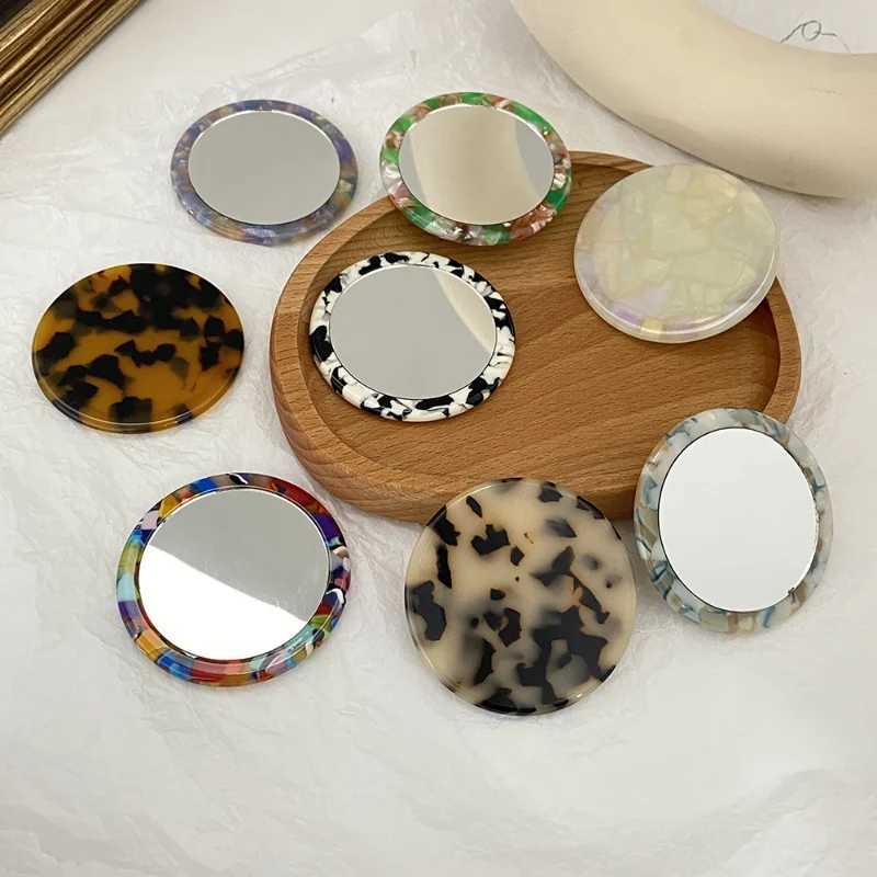 Simple Acetate Small Round Mirror Small Zebra Pattern Makeup Mirror Portable Mini Round Makeup Mirror Travel Accessories Y240819