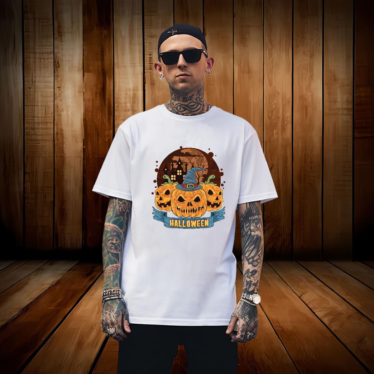 TOP Quality T-Shirts pumpkin Breathable Short Sleeve Sports Casual Black White 230g 100% Cotton Men Clothes T-Shirt Designer Tops