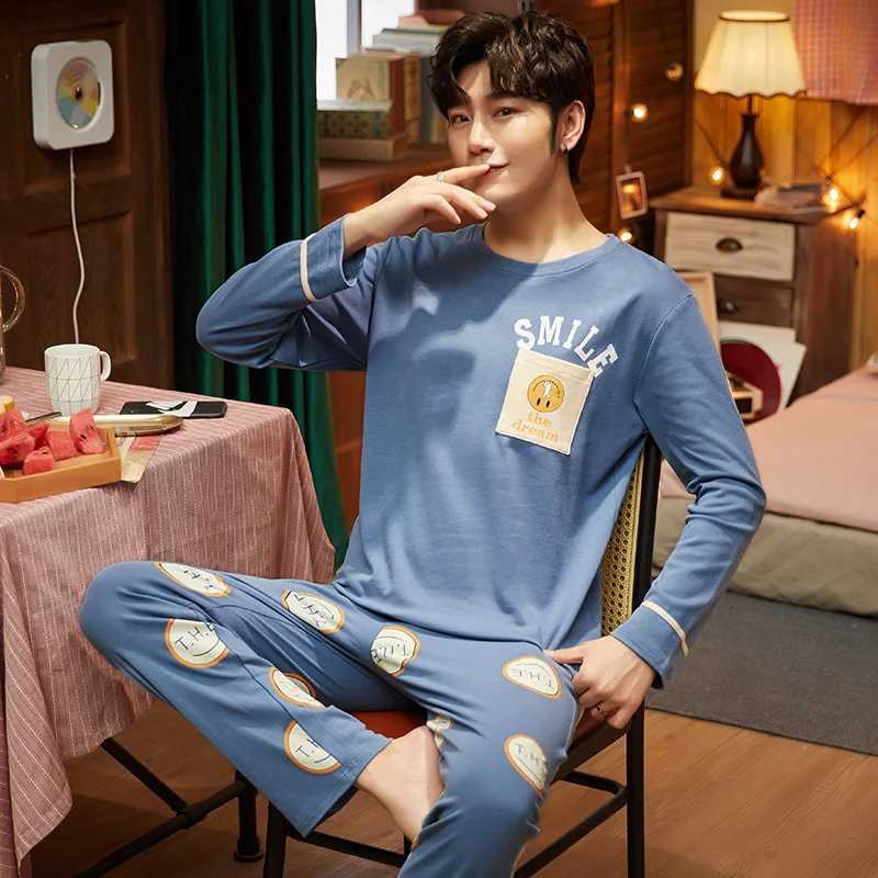 New Spring Mens Pajamas Long Sleeve Mens Pajama Set Mens Knitted Cotton Pajamas Mens Pajama SetW240719