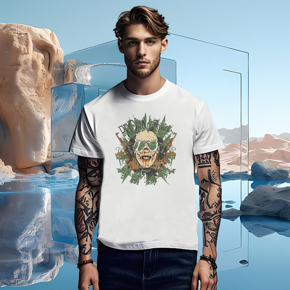 Men T Shirts 100% Cotton 230g long-barrelled gun Beach Breathable Cartoon Print Men Tops Tees 2024 DIY Comfortable Clothes