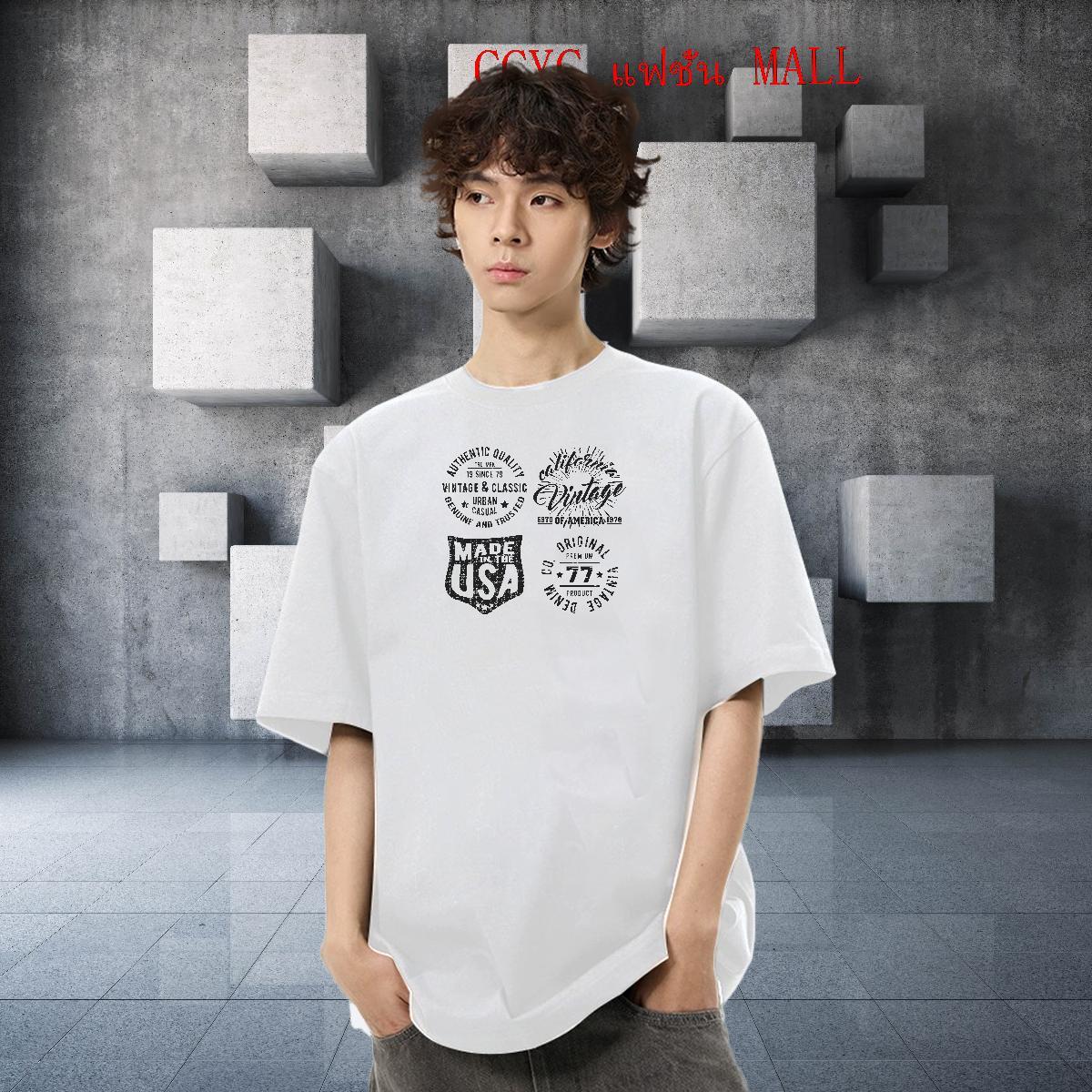 Cool Men Tshirts Daily Wear 230g 100% Cotton Anime Print Crew Neck Breathable letter T-Shirts for Men 2024 DIY Tops