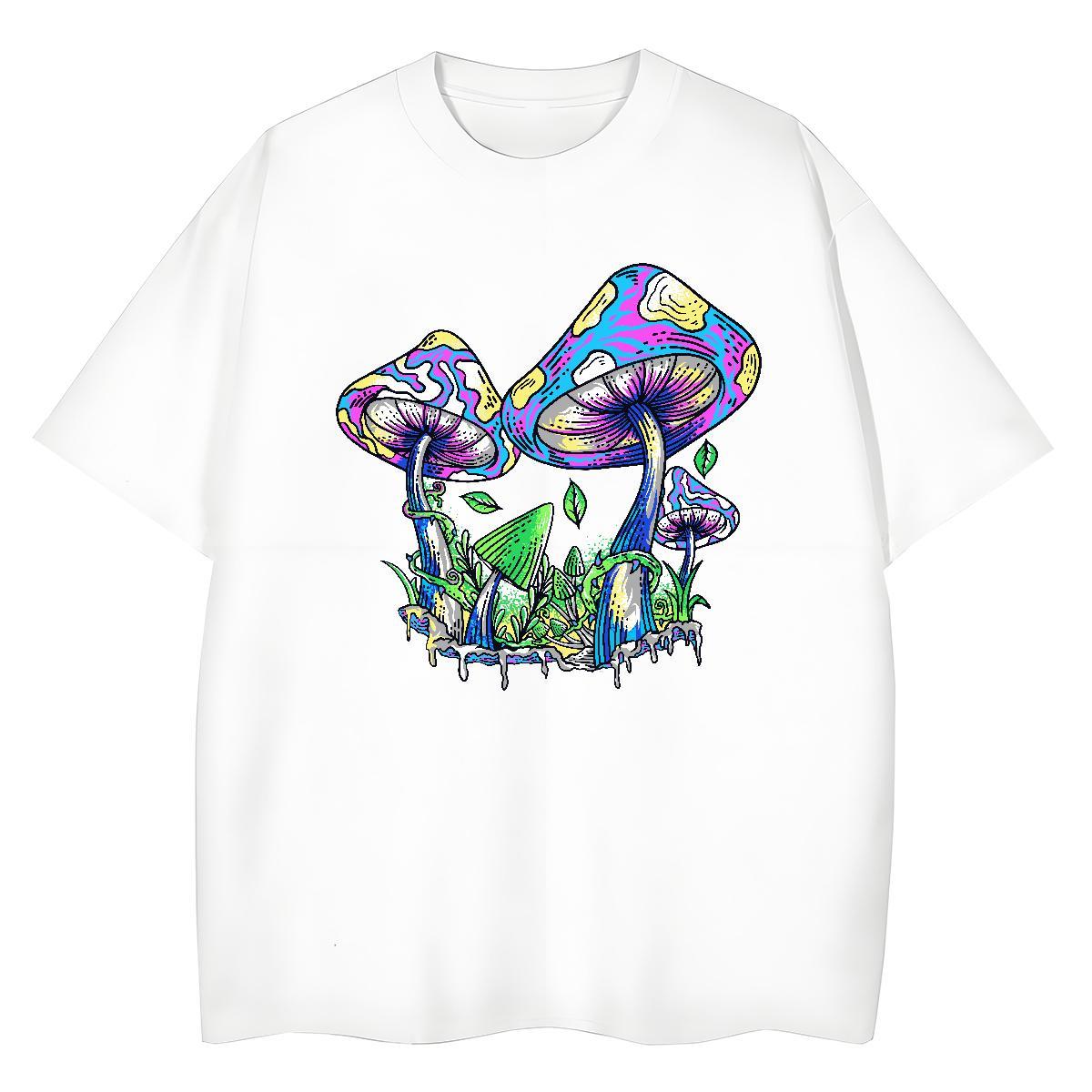 DIY Men Tshirts mushroom Casual Beach 230g Cotton Clothes Round Neck Short Sleeve Soft T-Shirts Plus Size Custom