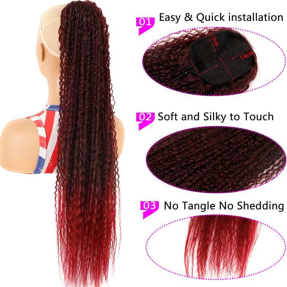 32 inch long synthetic curly ponytail extension clip on drawstring ponytail wig water wave African ponytail female hair fake W240817
