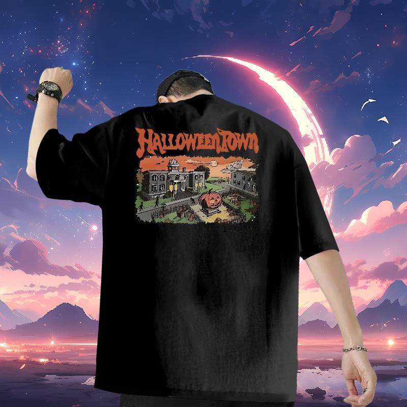 Customized Men Tops Tees pumpkin Street Wear 230g 100% Cotton Tshirts Short Sleeve O-Neck High Quality T Shirt For Man DIY Anime