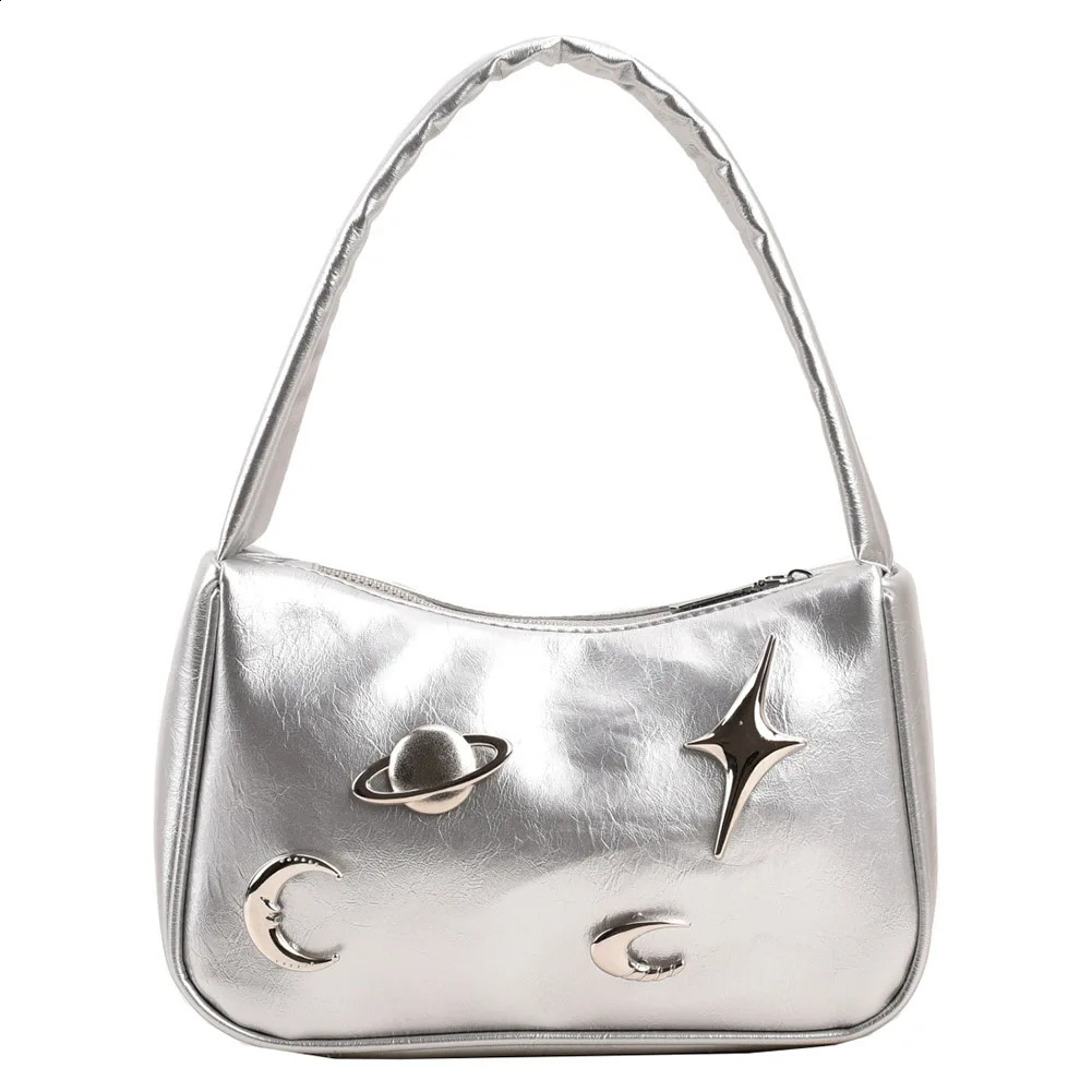 Women Retro Underarm Bag PU Leather Vintage Armpit Bag Moon Earth Star Trendy Underarm Handbag Female Daily Dating Bag 240819