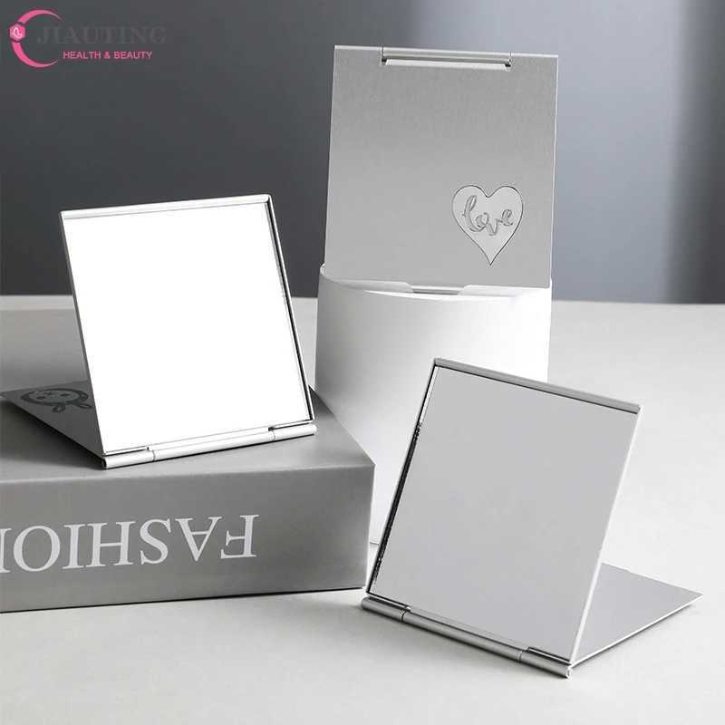 1PC Square Folding Aluminum Mirror Mini Compact Pocket Mirror Makeup Hand Standing Portable Small Mirror Foldable Cosmetics Tool Y240819