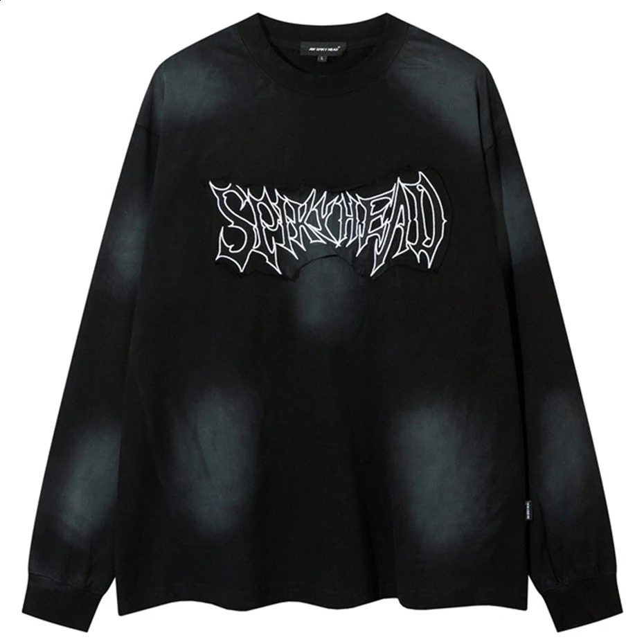 Hip Hop Harajuku T Shirts Dirty Tie Dye Loose long Sleeve T-shirt Men Streetwear Oversized Tee Casual Cotton Tshirt for Male 240820