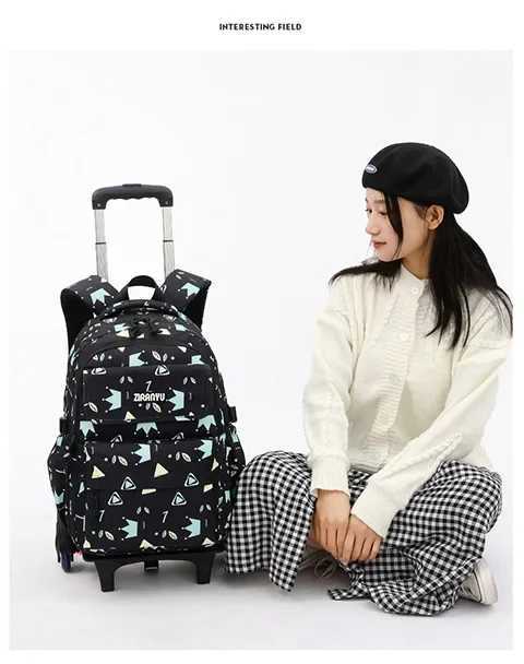Children School Backpack Set with Wheels Students Bags for Girls Trolley Bag Cute Schoolbag Rolling Wheeled Backpack Child Girl Y240820