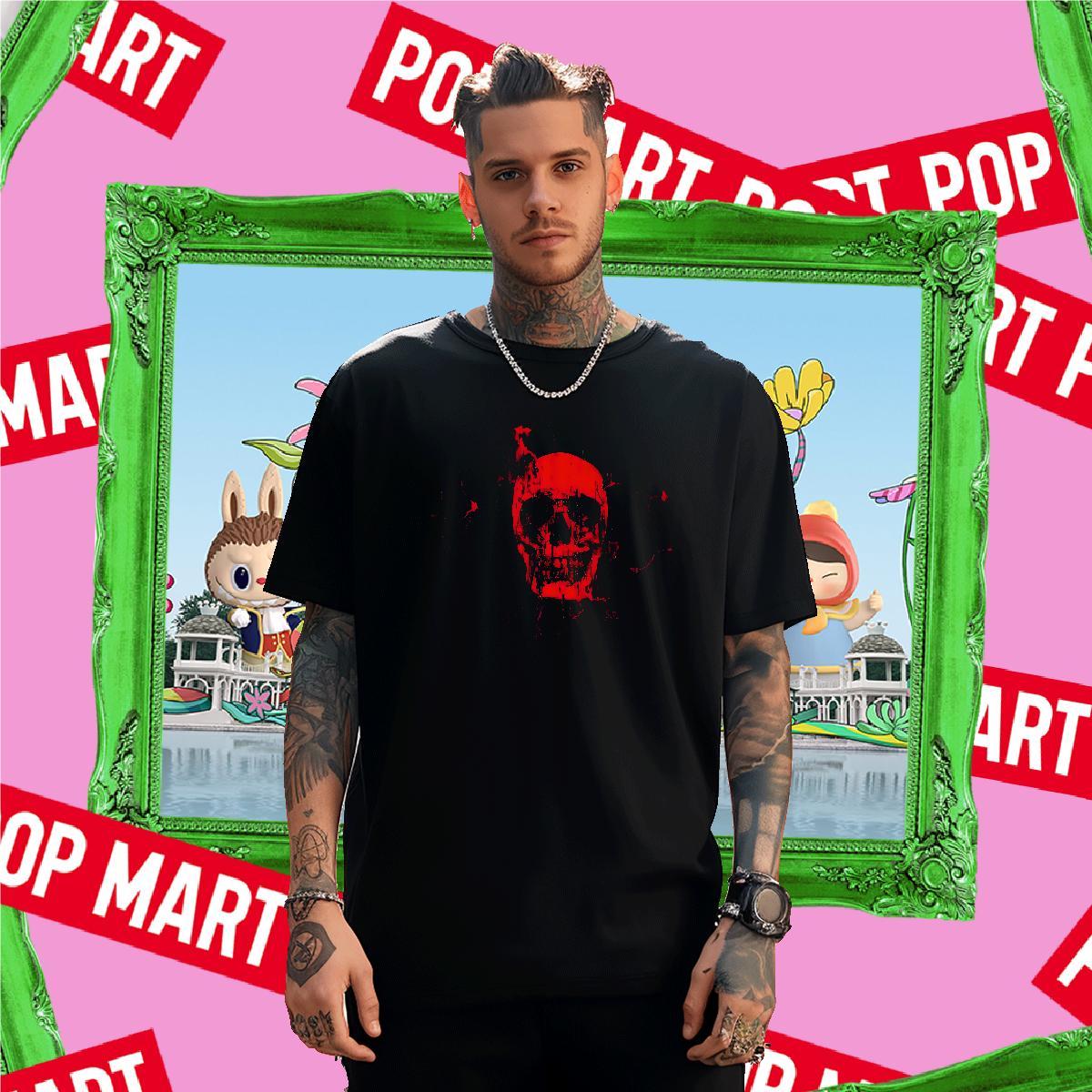 DIY skull Men Clothes T-Shirt 230g 100% Cotton Man T Shirts Asian Size Summer Casual Breathable Crew Neck Free Shipping Tee Shirt