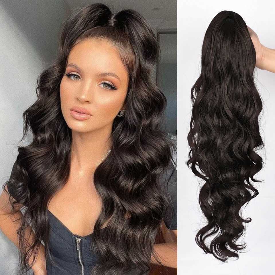 AISI Beauty synthetic ponytail extension long wave brushed ponytail female clip hair extension black wig W240817