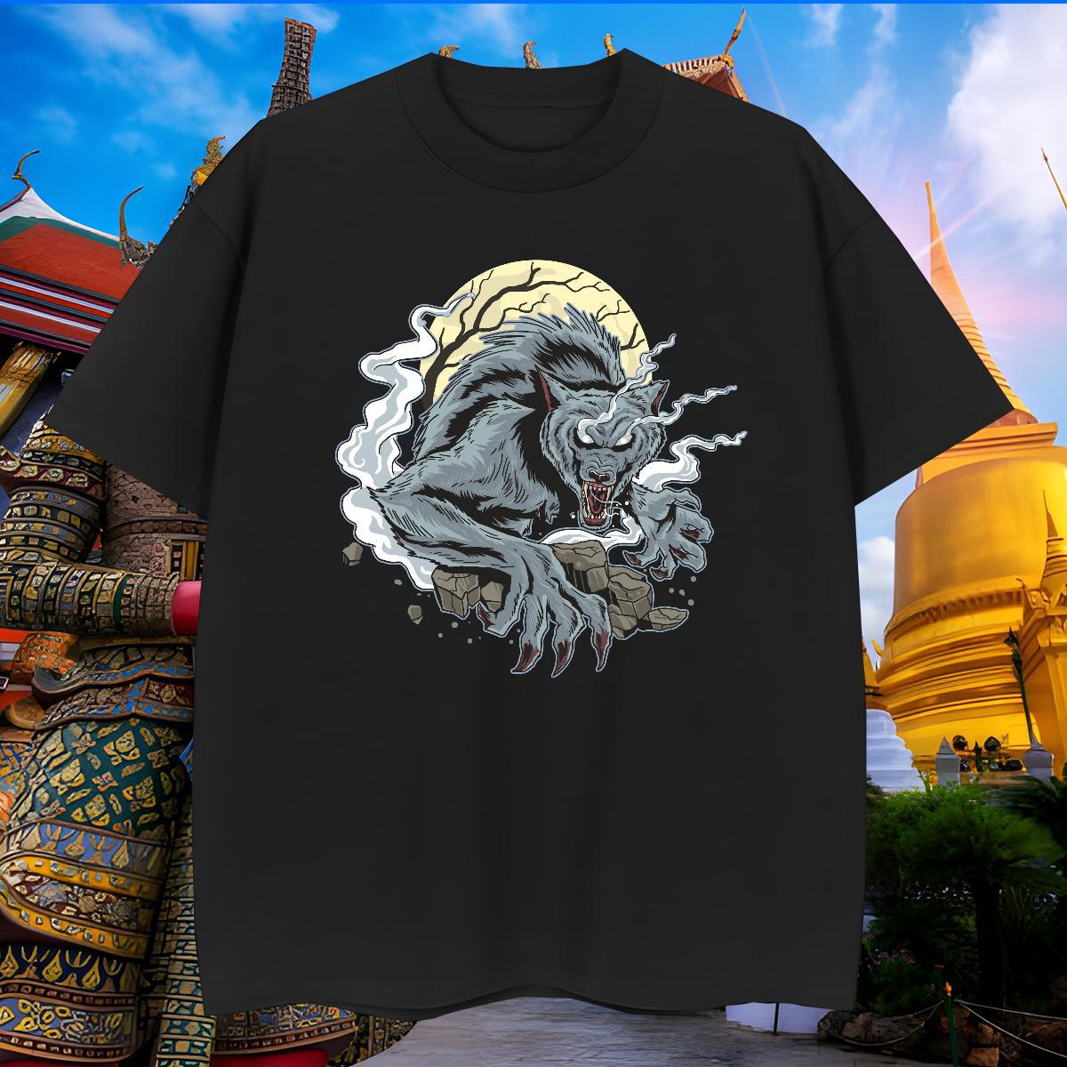Loose T Shirt For Man wolf Breathable Short Sleeve Beach Plus Size Cartoon 230g 100% Cotton Men Clothes T-Shirt New Designer Tees