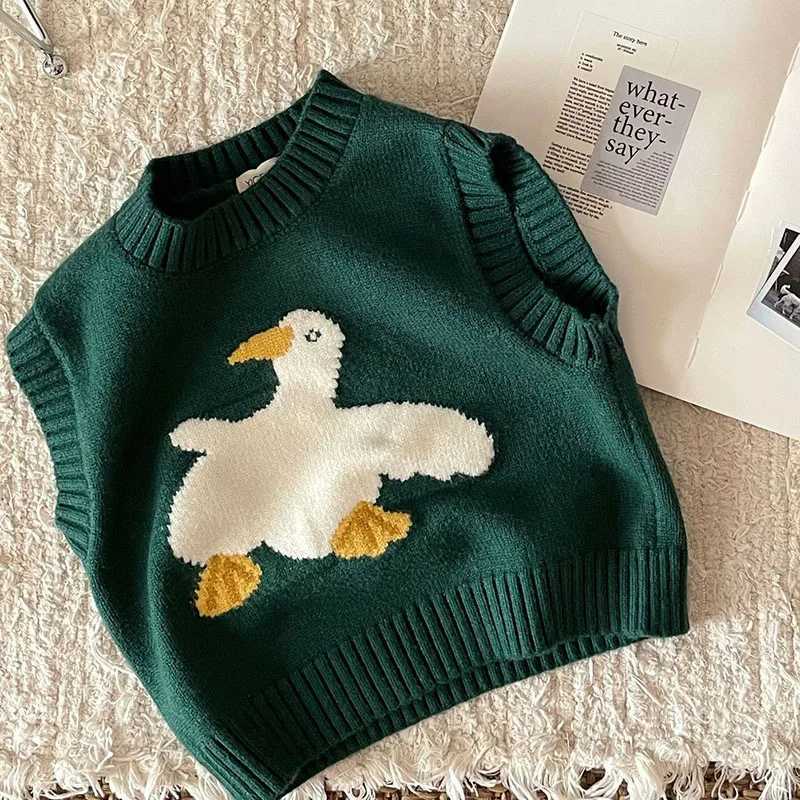 Autumn Spring 0-3Yrs Newborn Baby Girls Boys Knitted Vest Sleeveless Knitted Cartoon Printed Pullover Sweater Kids VestXJ240819