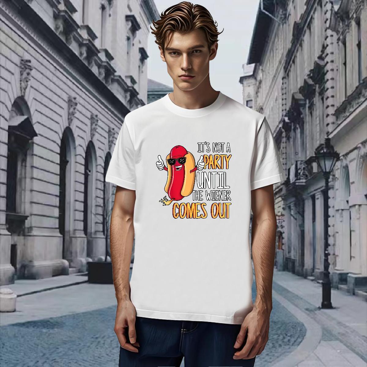 T-Shirts for Men 230g 100% Cotton hot dog Street wear Hip Hop Breathable Crew Neck Cartoon Printing L-4XL Mens Tshirts Fashion Casual Cool Design Tee 