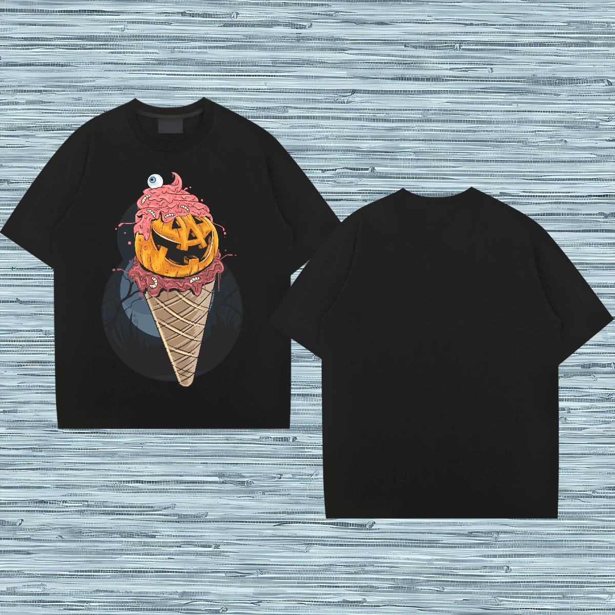 Free Shipping Men Tshirts ice-cream Casual Beach 100% Cotton 230g Top Tees O-Neck Short Sleeve Wholesale T-Shirts for Men DIY Logo Oversized