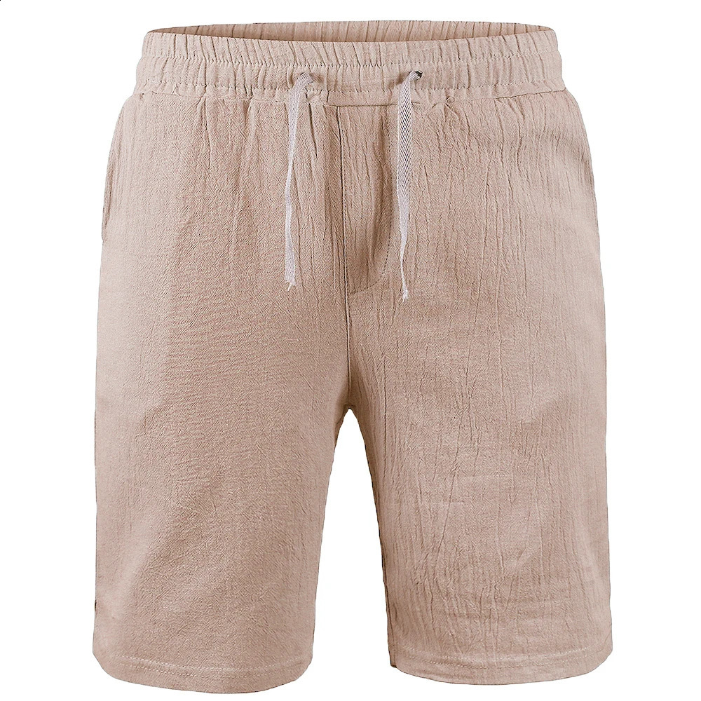 Cotton linen shorts mens five point sports breathable simple pants summer thin casual solid color elastic 240819
