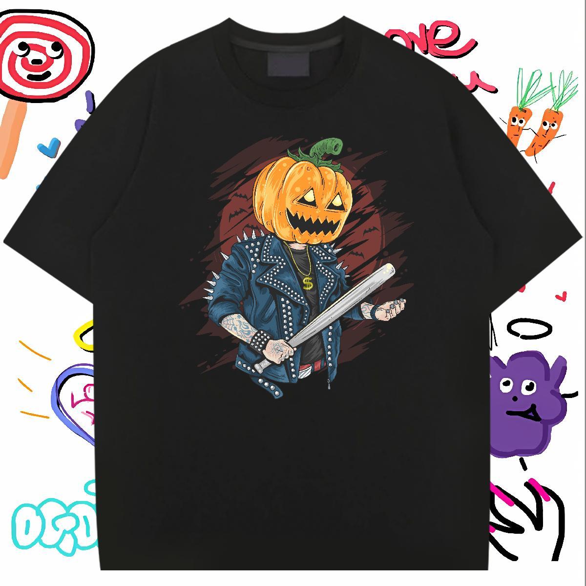 Loose Fit Mens T Shirts pumpkin O-Neck Short Sleeve Sports Casual Anime 230g 100% Cotton Men Tshirts Free Shipping Tees