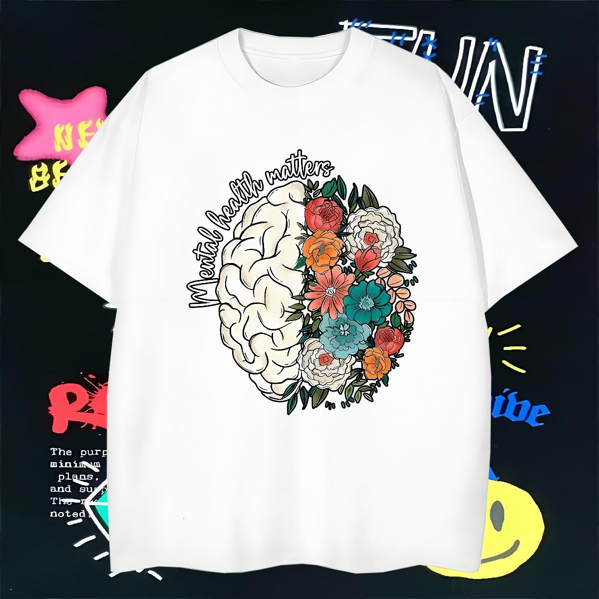 T Shirts Men 230g Pure Cotton flower Home Outdoor Crew Neck Breathable Cartoon Print Couples T Shirts Customized Soft Top Tees