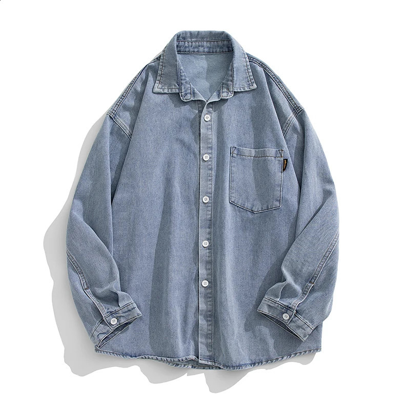 Solid color denim jacket with a single breasted collar mens oversized fashion Harajuku casual 240809