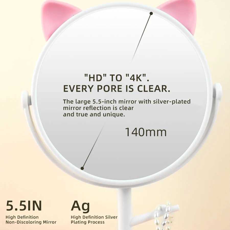 High Definition Single-Sided Makeup Mirror 360-Degree Rotating 1 1 Restore Cute Cat Ears Comb Makeup Mirror Y240819