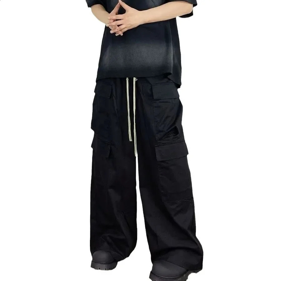 2024 casual loose fit straight leg wide leg cargo pants unisex matte black cargo pants 240819