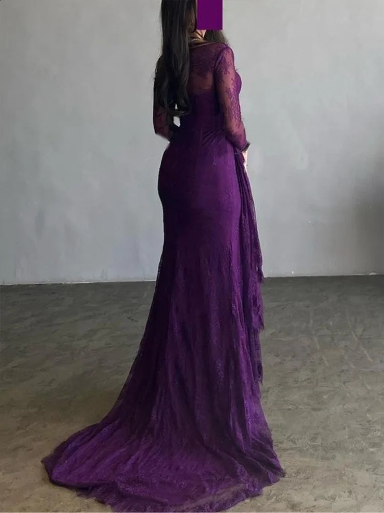 Yeezzi Wedding Dress Elegant Purple Lace Long Sleeve Ball Gowns Womans Formal Bride Party Evening Maxi Dresses Vestido 240819