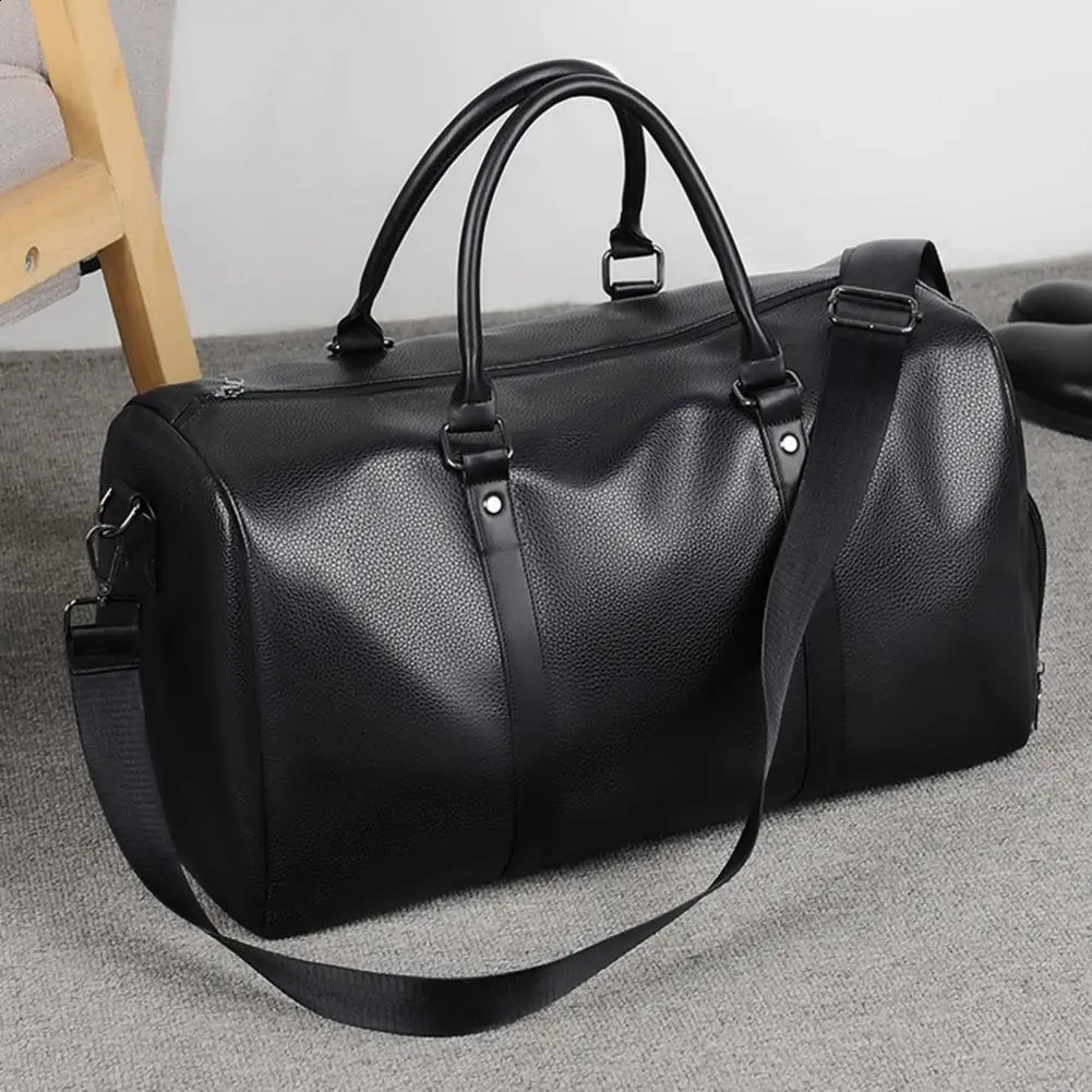 Women Men Shoulder Bag Faux Leather Large Capacity Cross-body Bag Handbag With Dry Wet Separation Business Trip Tavel Luggage 240819