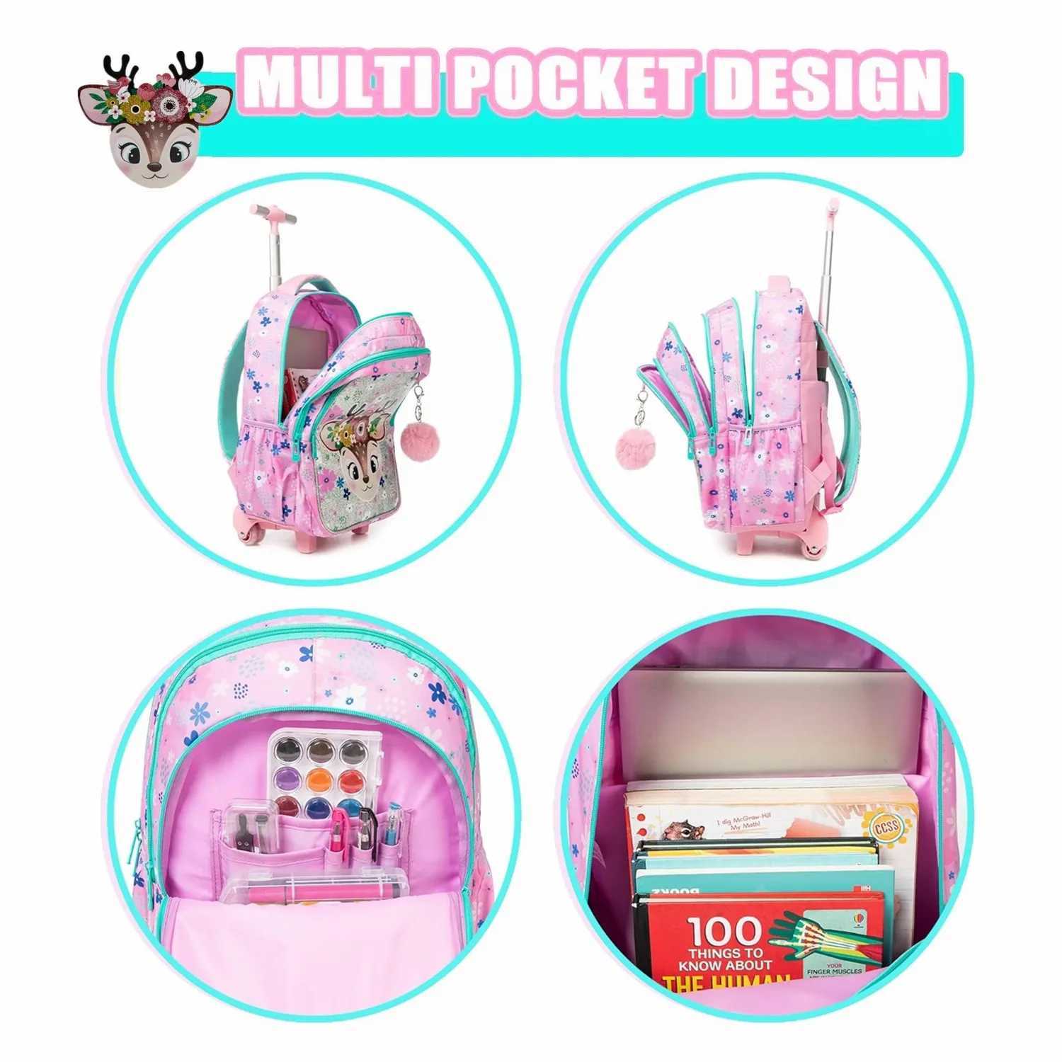 3PCS School Backpacks for Children School Wheeled Backpack for Girl Boys School Bag with Wheels Trolley Luggage Elementary Bag Y240820