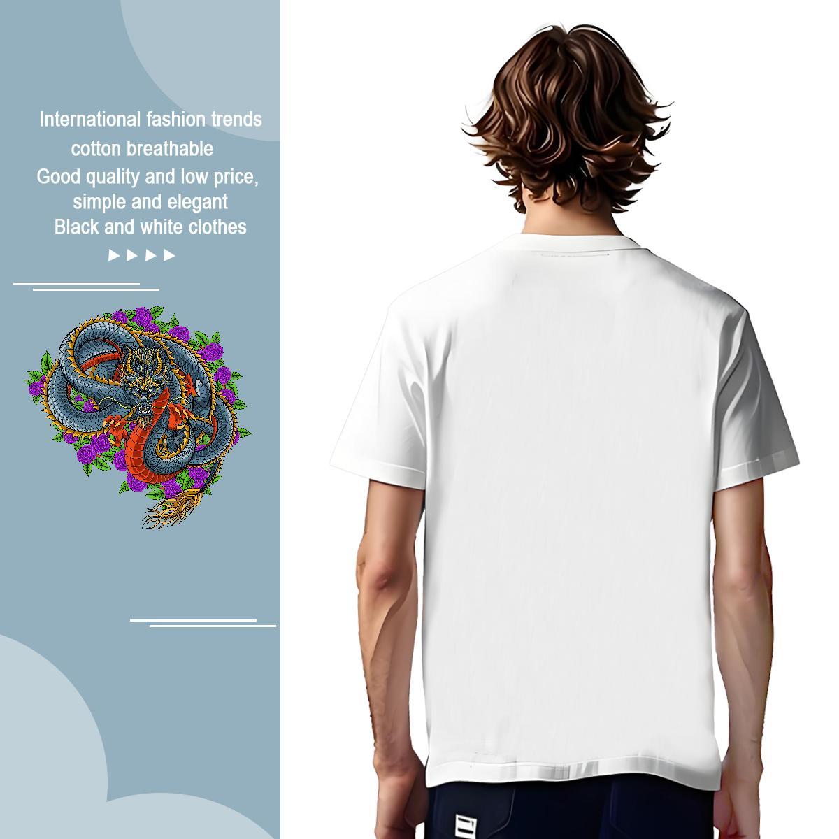 Men T Shirts 100% Cotton 230g dragon Hip Hop Street O-Neck Short Sleeve Oversized Men Tshirts 2024 New Cool Design Tees
