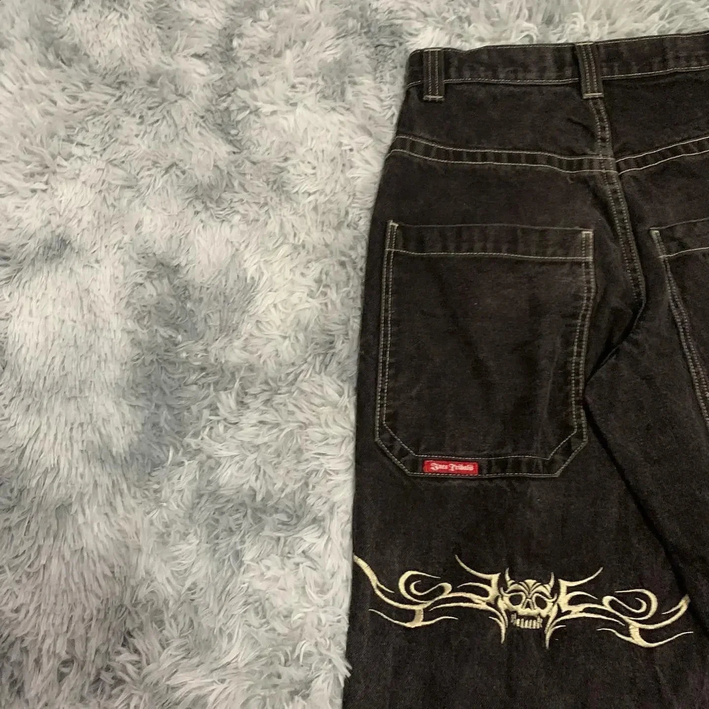 Y2K Pants Extra Large Loose Letter Skull Embroidered Jeans Men Hip Hop Jeans Gothic Wide Leg Trousers Streetwear Baggy Jeans 240819