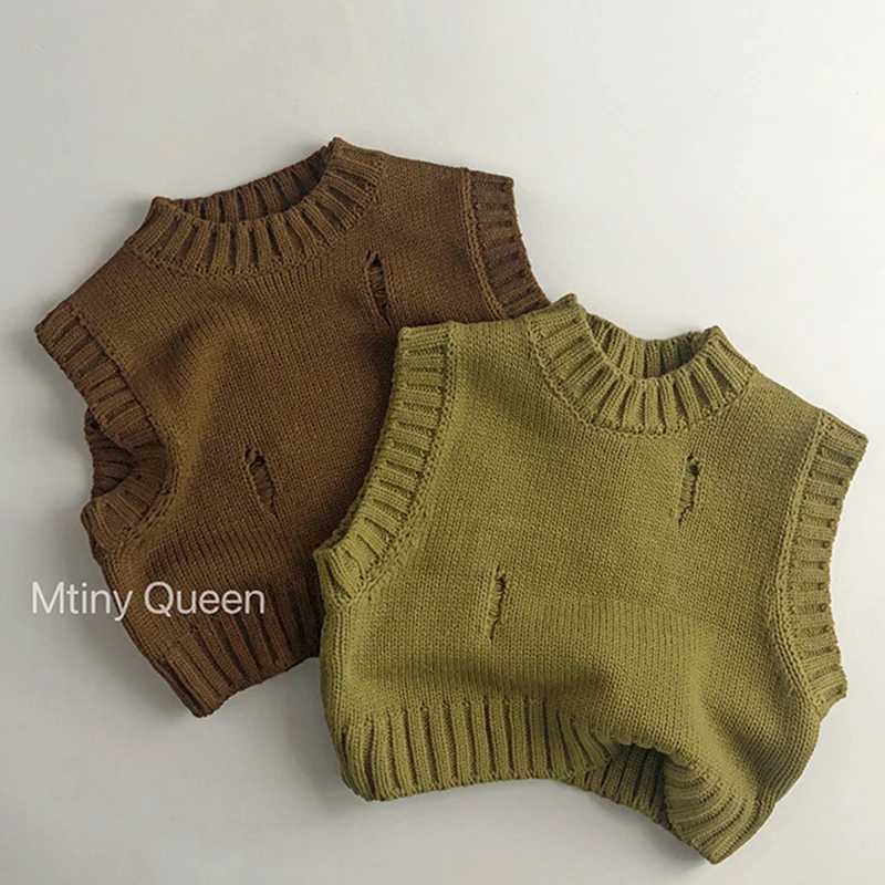 Autumn Spring Baby Girls Boys Knitting Vest Sleeveless Solid Color Knitting Pullover Sweater Korean Style Kids Knitting VestXJ240819