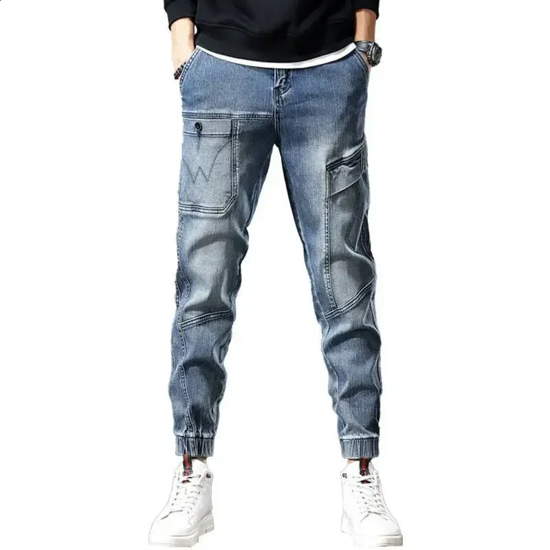 Trousers Harem Spliced Male Cowboy Pants Jeans for Men Cargo Harajuku Baggy Stacked Buggy Summer Original Denim Korean Style Xs 240819