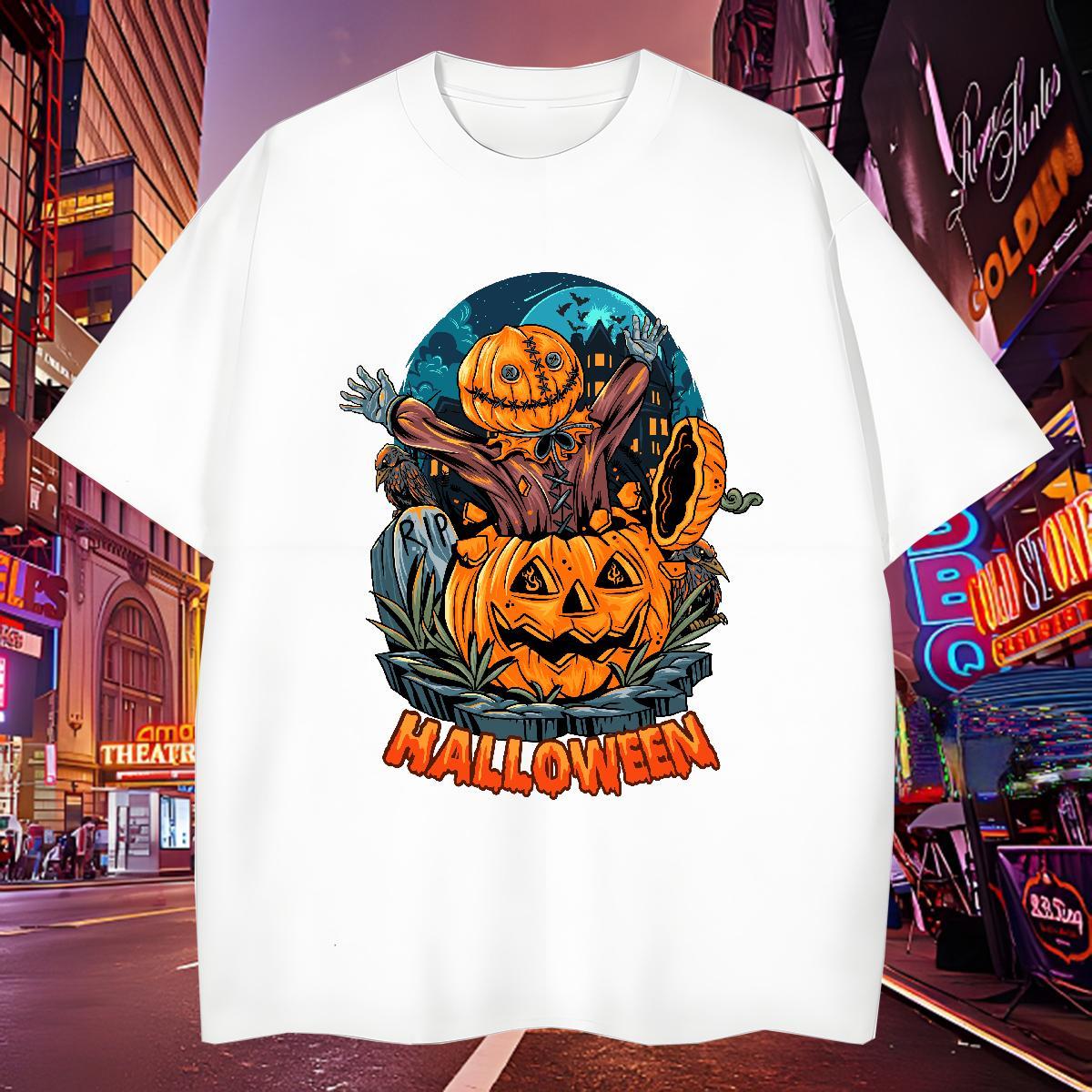Cool Design T Shirt For Man halloween Crew Neck Breathable Daily Wear Plus Size Cartoon 230g Cotton Men Clothes T-Shirt 2024 New Tops Shirt