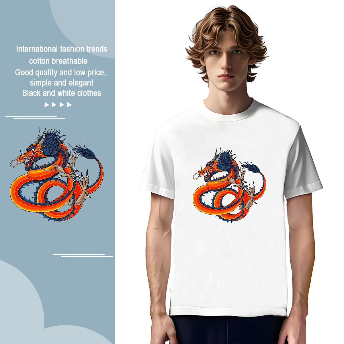 Man T Shirts 100% Cotton 230g dragon Sports Casual Breathable Soft Cartoon Printing L-4XL Tshirts Free Shipping Unisex Tops