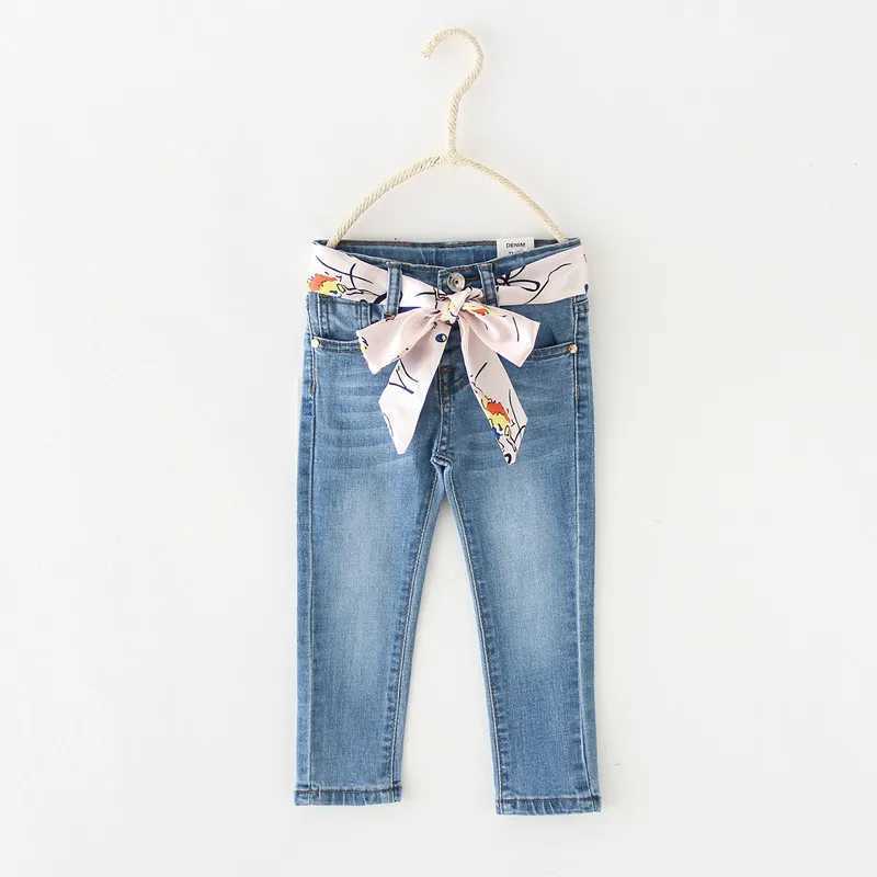 Spring and Autumn Baby Jeans Solid Color Girls Jeans with Belt Childrens Girls Casual Style 2-10 Years Childrens ClothingW240819
