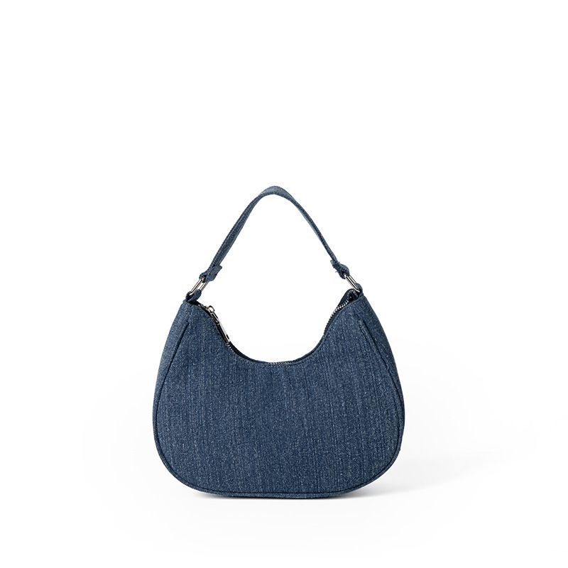 Half round premium denim bag for women commuting to work in summer, versatile handbag with temperament