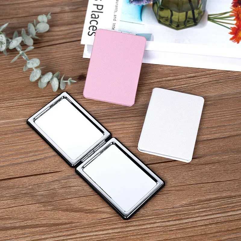 Portable Women Makeup Mirror Hand Pocket Folding Double-Sided Cosmetic Make Up Mirror Pu Leather Small Compact Mirror Girls Gift Y240819