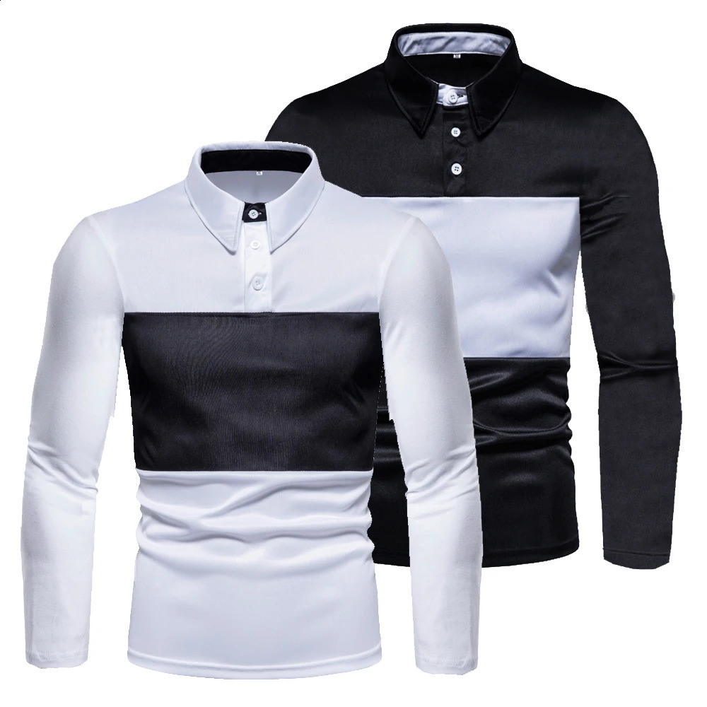 Spring Autumn Mens Polo Shirts Long Sleeve Business Casual Tops Lapel Pullover T-Shirts 240820