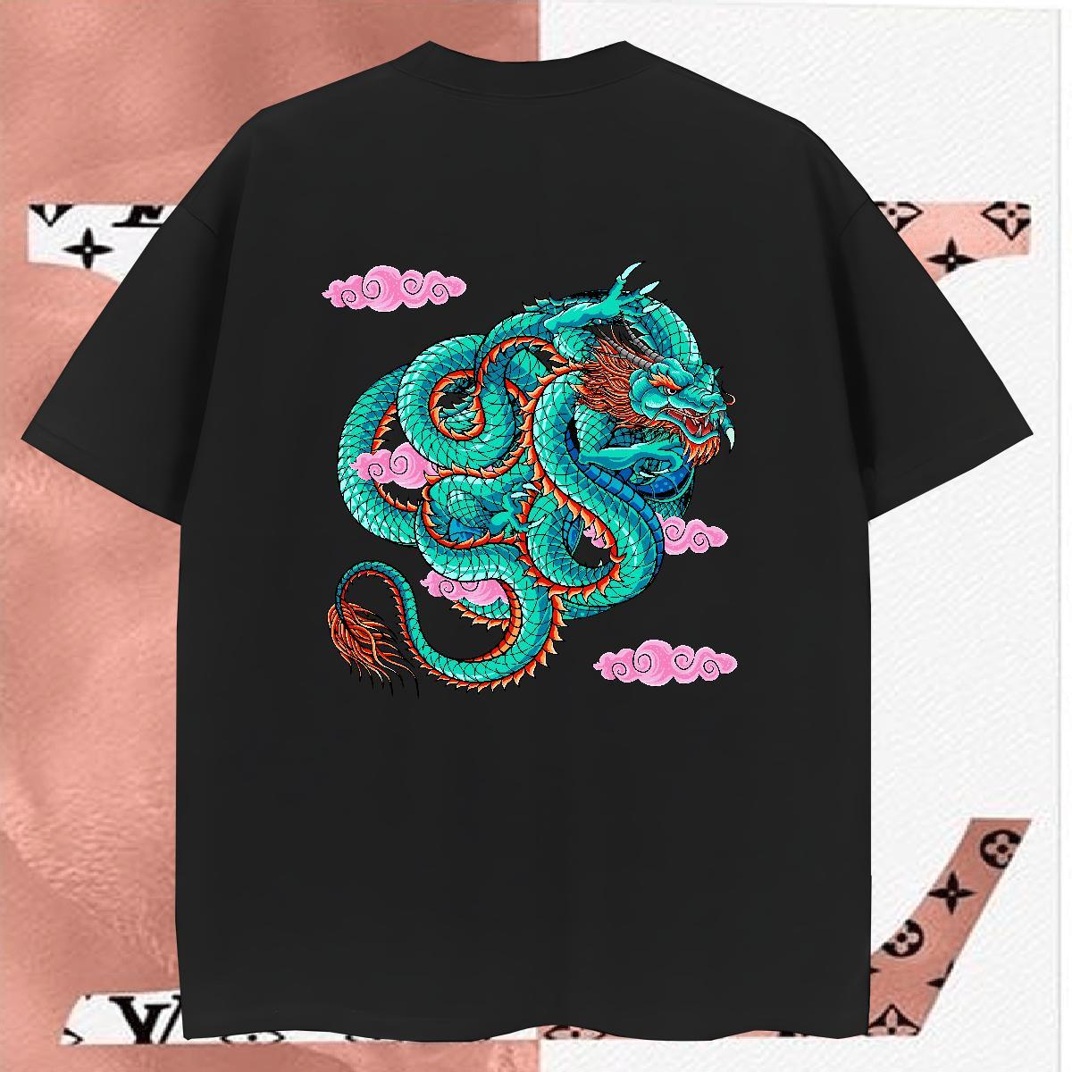 T Shirt For Man 230g Cotton dragon Sports Casual Short Sleeve O-Neck Skull Men Tshirts Casual New Loose Fit Tops Tees