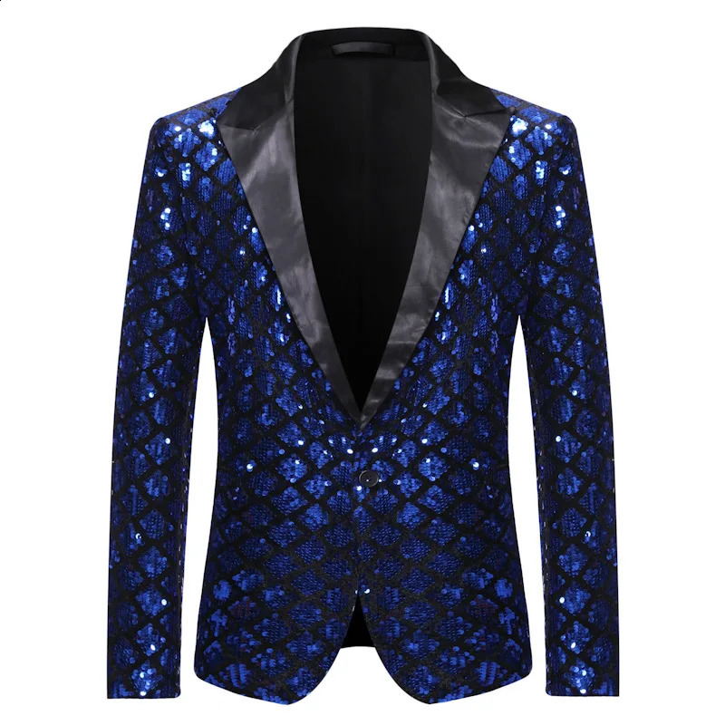 Fashionable mens y sequin checkered suit jacket goldsilver singer host stage party loose dress 240819