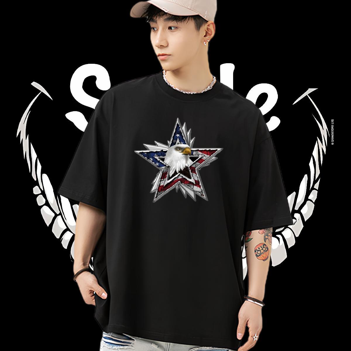 2024 Men Tshirts eagle High Street Hip Hop 100% Cotton 230g Tee Shirt Breathable Unisex Man T Shirts Custom Cartoon