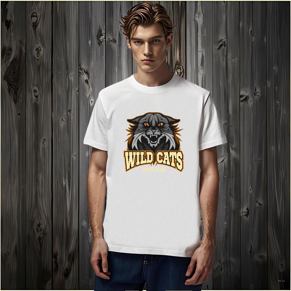 Men T Shirts 230g Pure Cotton wild cat Street Wear Breathable Crew Neck Customized Print Men Clothes T-Shirt 2024 Wholesale Tops Shirt